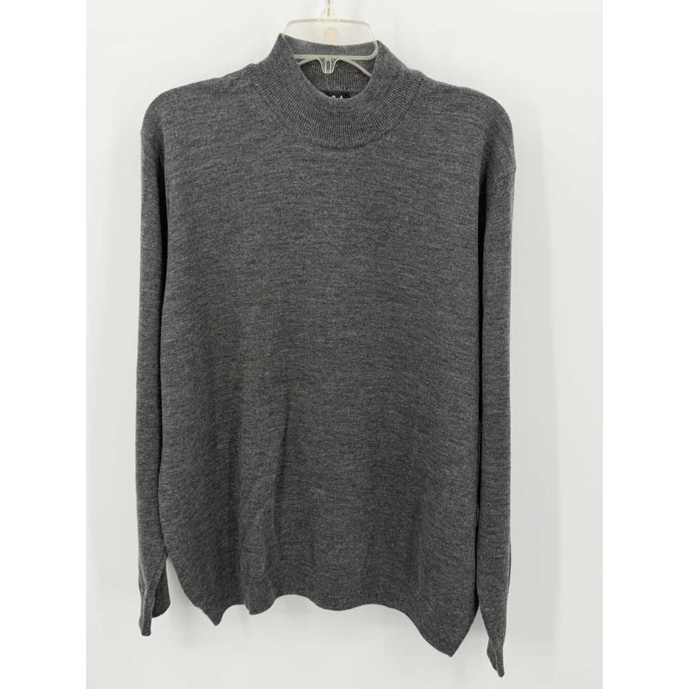 Valda Collection Italy Sweater Mens Large Mock‎ Neck Wool Sweater Gray Classy